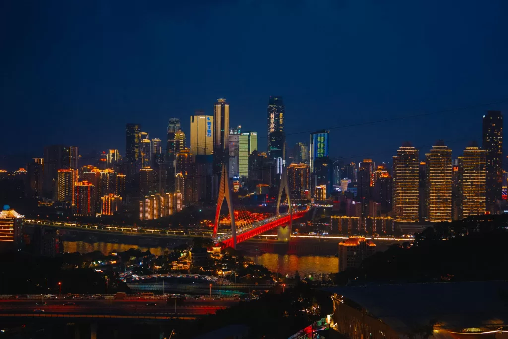 City skyline picture of Chongqing and the iconic bridge from above