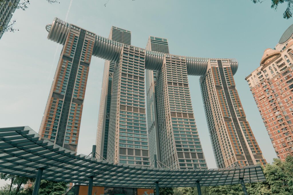 Raffles City Building which looks similar to Marina Bay Sands building in Singapore